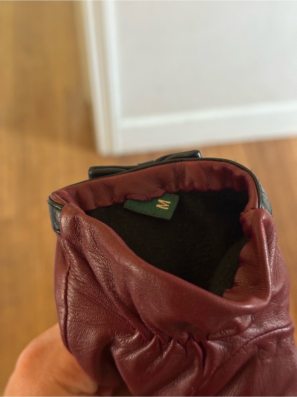 Ralph Lauren Burgundy Leather Gloves with Black Trim - Picture 9 of 9